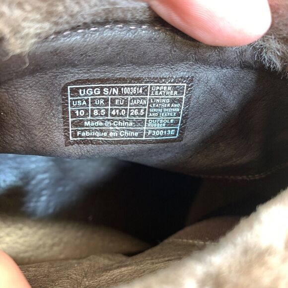 Women's UGG Dandelion Size 10 Brown Leather/Shearling High-Heel Ankle Bootie - Picture 8 of 12